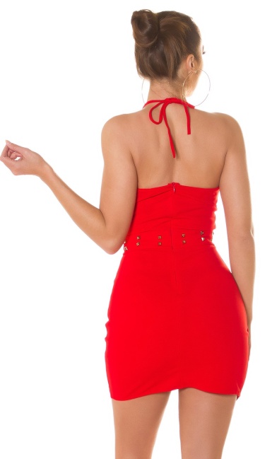 Neckholder Party Mini Dress + studs Red